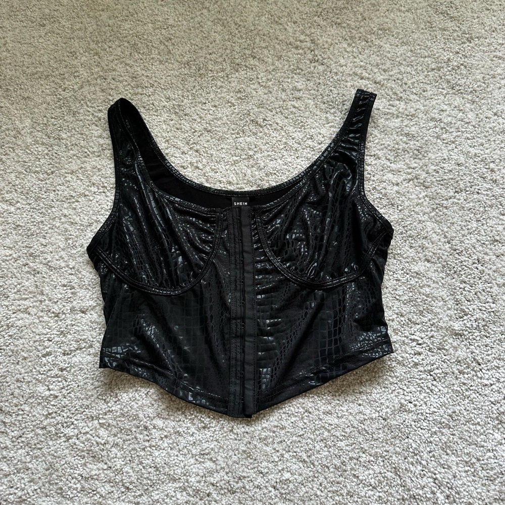 Black snakeskin corset top